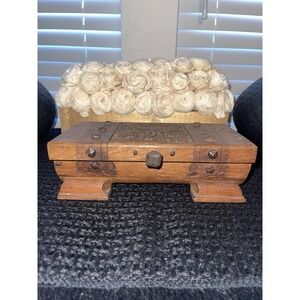 Vintage Handmade Carved Wood Box With Wrought Iron Knob Jewelry Money‎ Misc Box